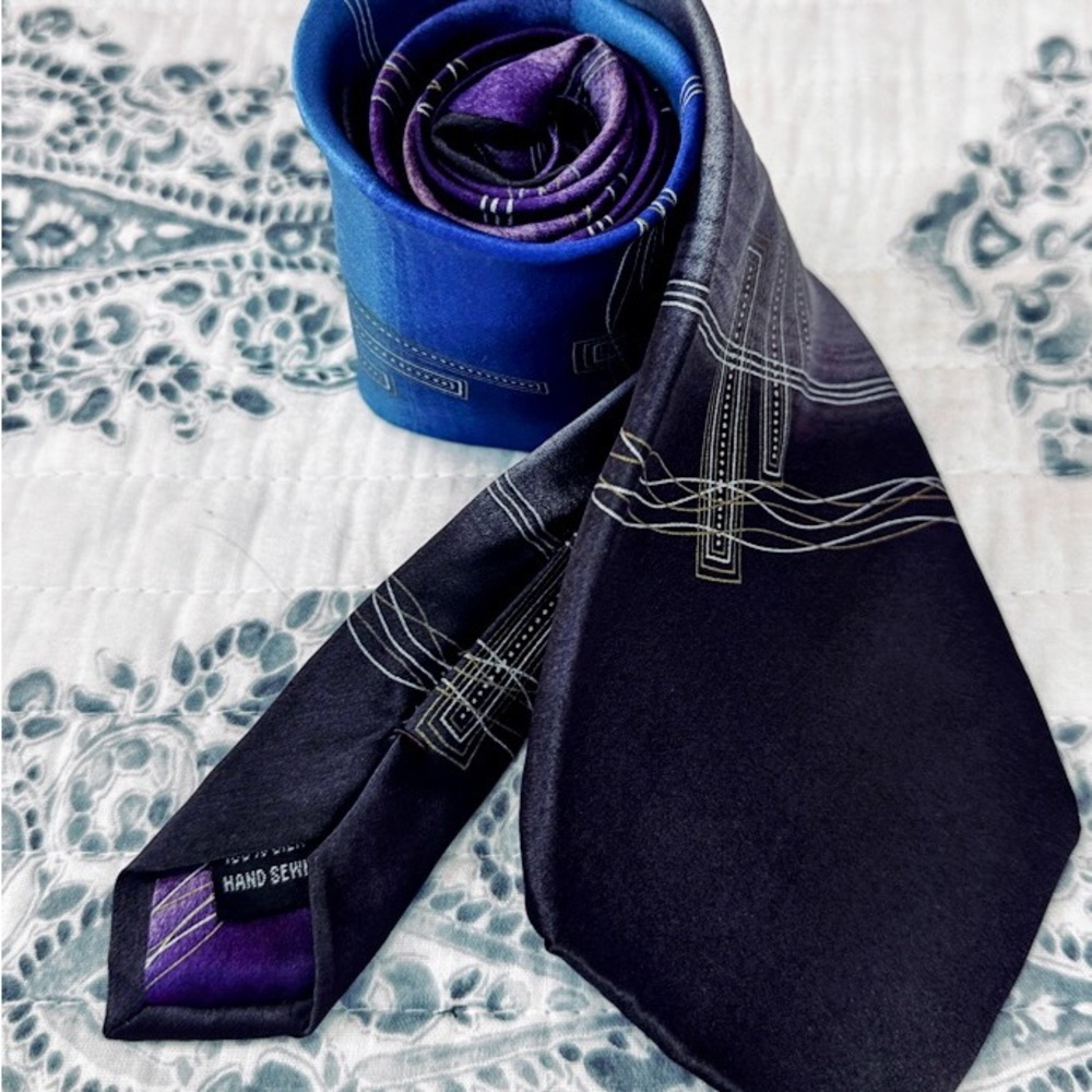 J Garcia Grateful Dead Silk Tie Robert‎ Talbott Blue Black Abstract Hand Sewn